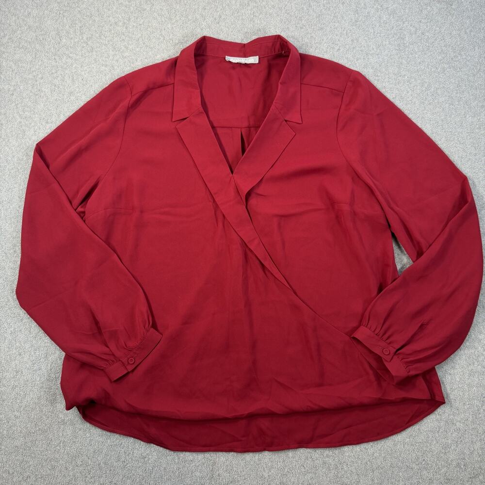 Daniel Rainn Women's XXL Red Wrap Front Blouse Collared Long Sleeve Top Burgundy